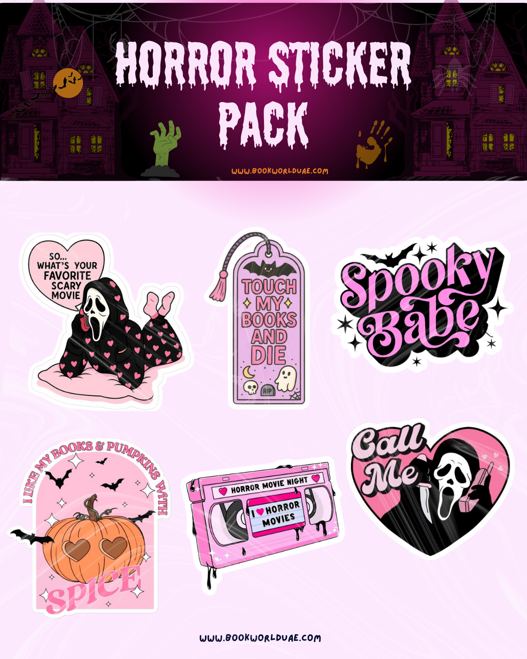 Horror Sticker Pack- Spooky Halloween Sticker for Book Lovers, Ghost Kawaii Vinyl Decal