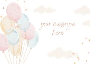 An e-gift card with a balloon design and a placeholder text that says 'Your message here'.