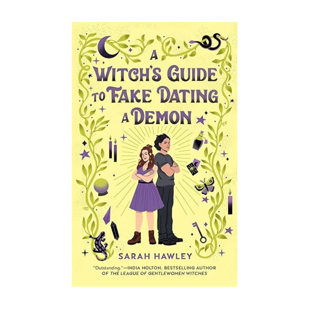 Cover of A Witch’s Guide to Fake Dating a Demon by Sarah Hawley – a witchy rom-com available at BookWorld UAE.
