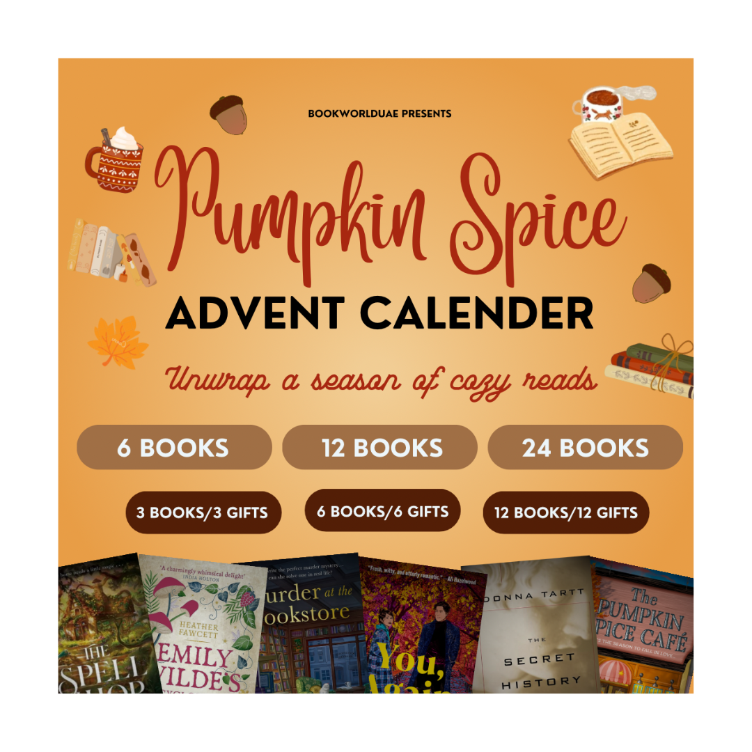 Promotional graphic for a Pumpkin Spice Advent Calendar featuring books and autumn-themed illustrations.