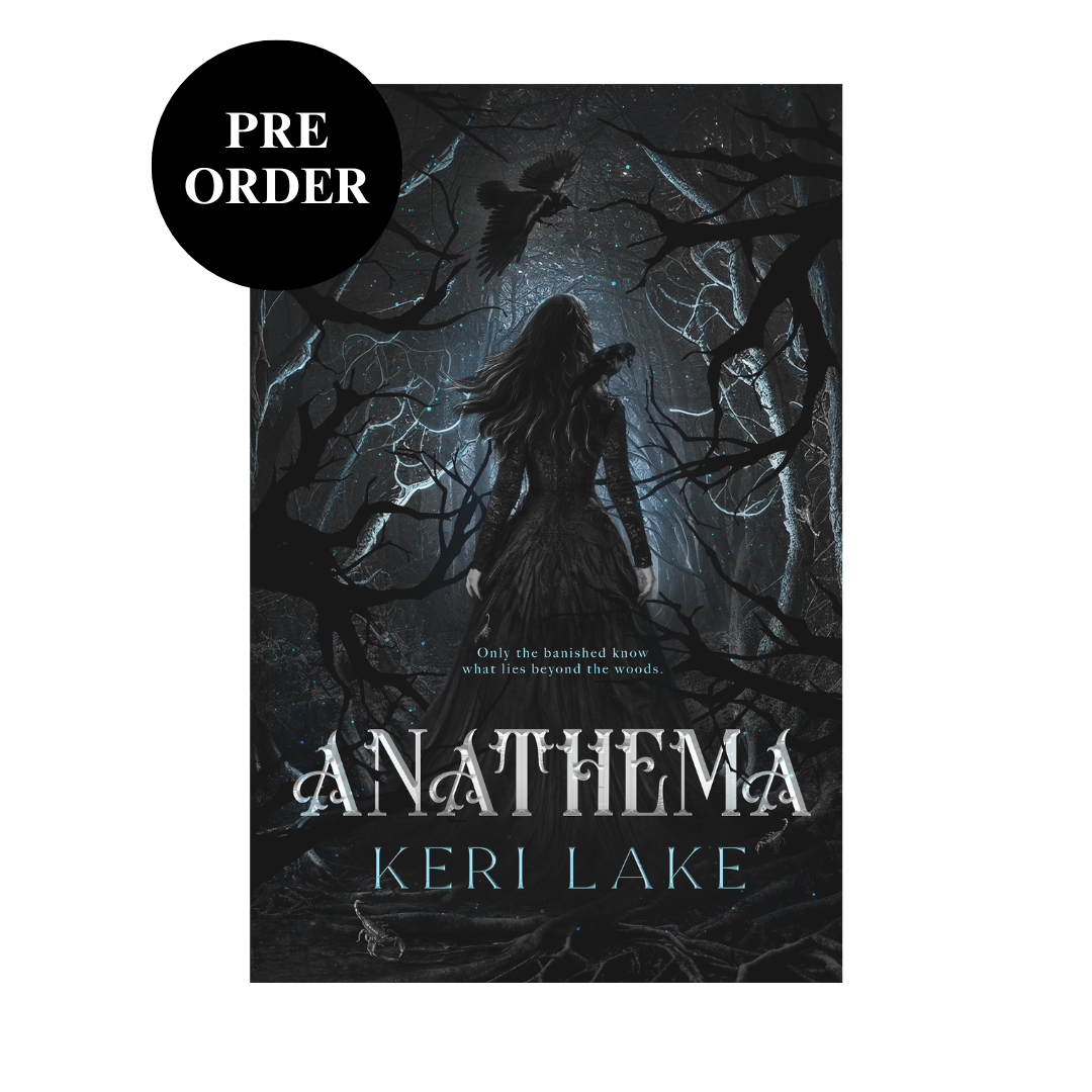 Book cover of 'Anathema' by Keri Lake with a silhouette of a woman in a dark forest.
