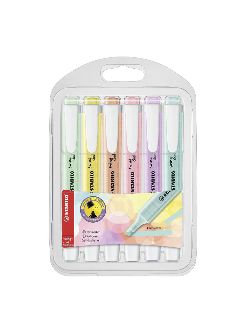 Pastel Highlighter Pens (Set of 6) by STABILO swing