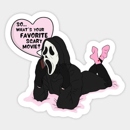 Ghostface Horror Sticker – “What’s Your Favorite Scary Movie”| Horror, Thriller, Scary Movie Sticker