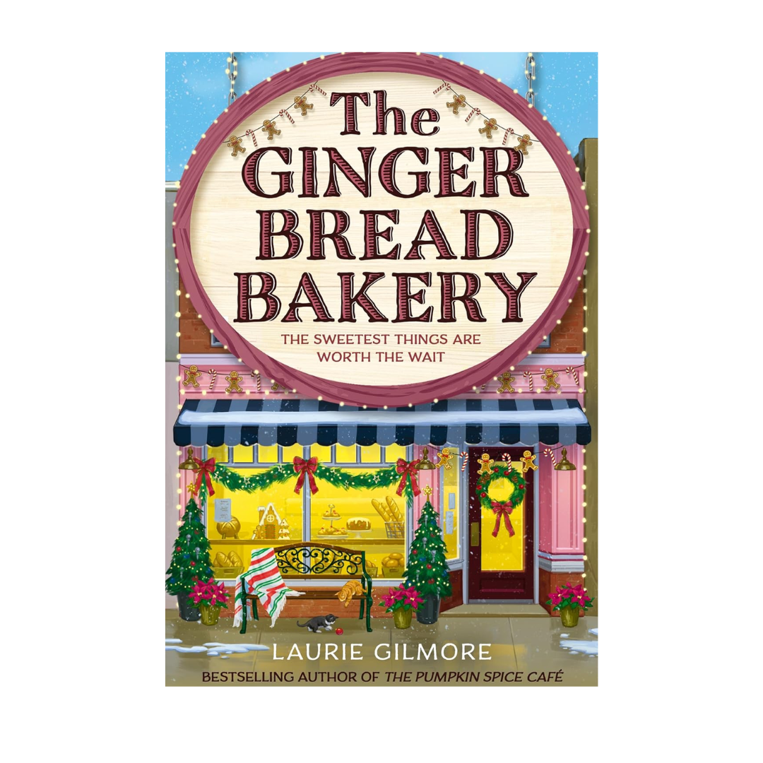 Book cover of 'The Gingerbread Bakery' with a bakery exterior illustration.