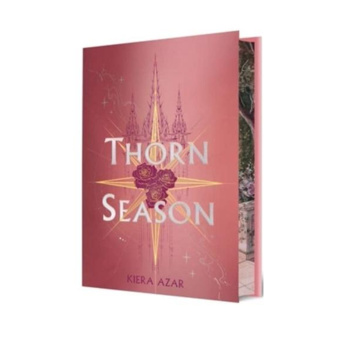 Book cover of 'Thorn Season' by Kiera Azar with a red background and rose design.